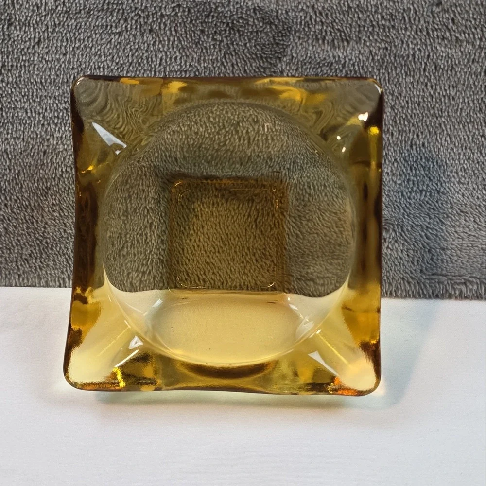 Vintage Amber Glass Ashtray Square 3.25 x 3.25 Inch Art Deco